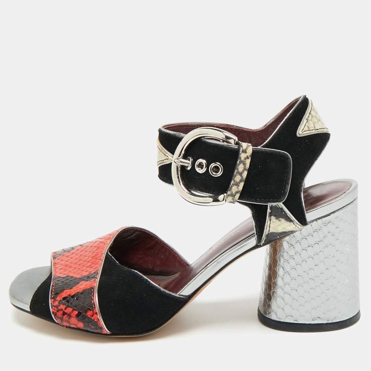 Pre Owned Marc by Marc Jacobs Size 37 Multicolor Snakeskin Embossed Leather and Suede Ankle Strap Sandals
