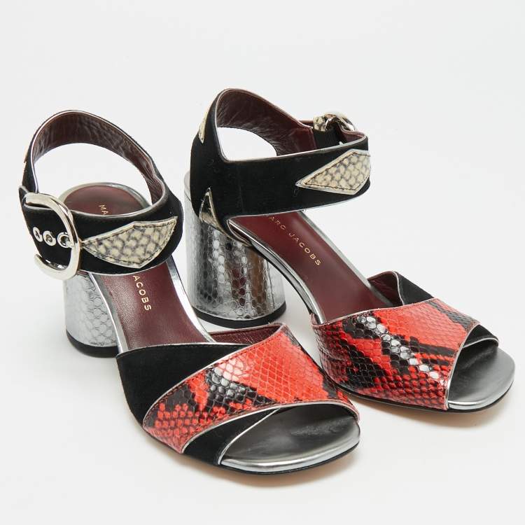 Pre Owned Marc by Marc Jacobs Size 37 Multicolor Snakeskin Embossed Leather and Suede Ankle Strap Sandals