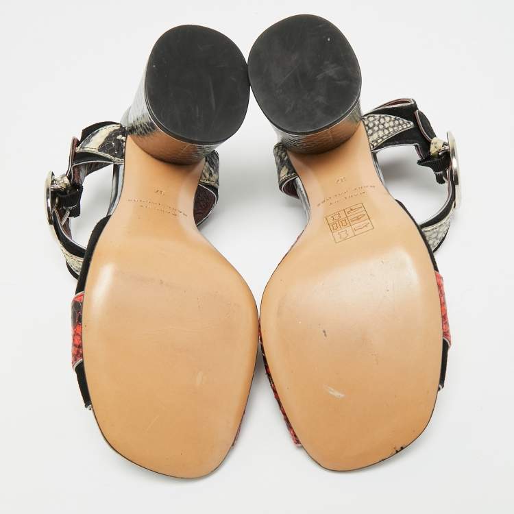 Pre Owned Marc by Marc Jacobs Size 37 Multicolor Snakeskin Embossed Leather and Suede Ankle Strap Sandals