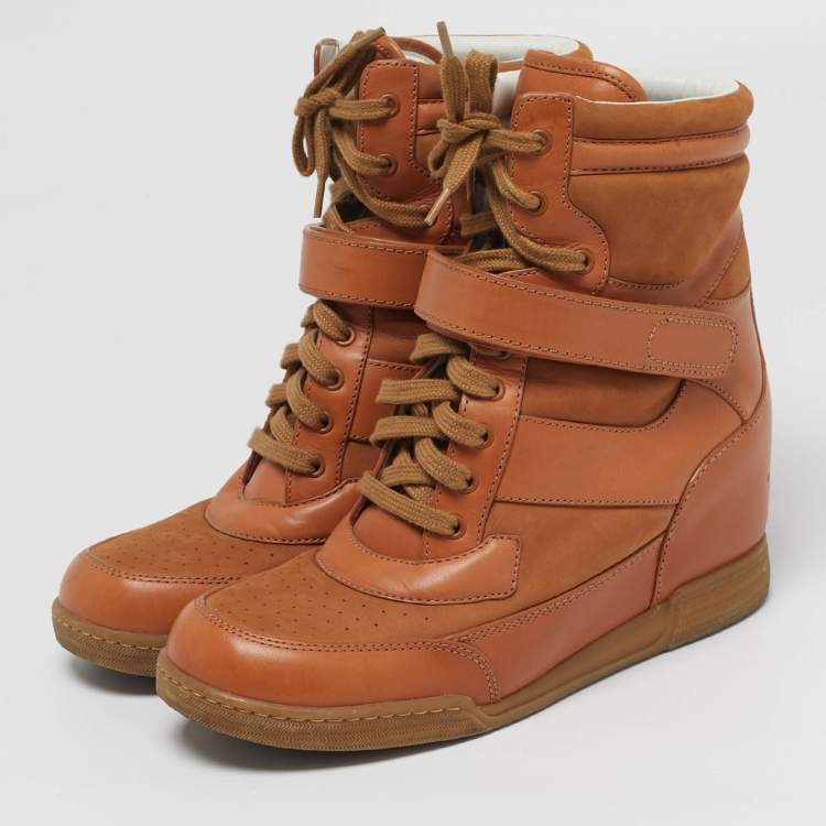 Pre Owned Marc by Marc Jacobs Size 41 Brown Leather High Top Wedge Sneakers