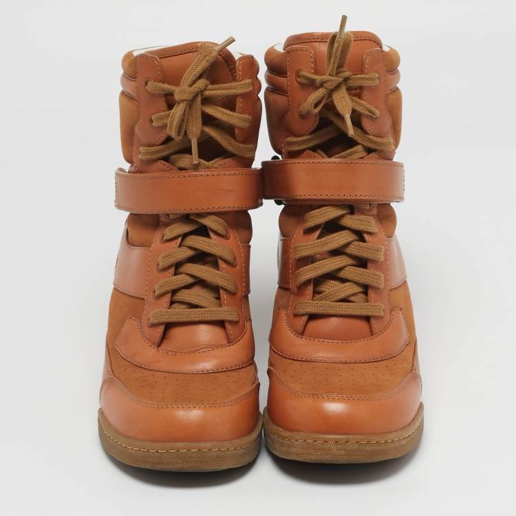Pre Owned Marc by Marc Jacobs Size 41 Brown Leather High Top Wedge Sneakers