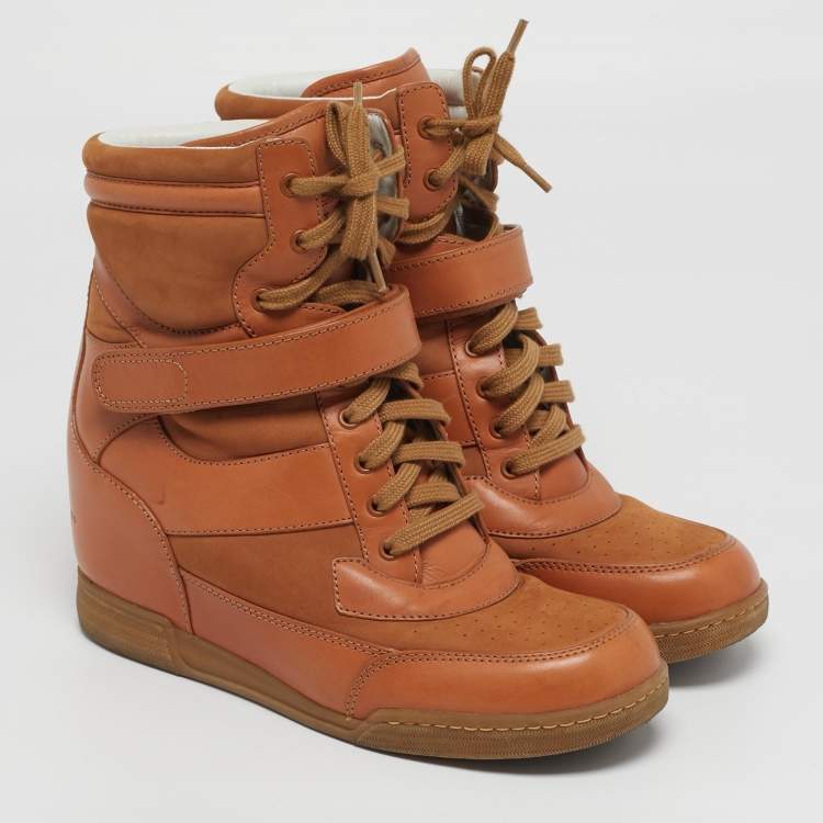 Pre Owned Marc by Marc Jacobs Size 41 Brown Leather High Top Wedge Sneakers