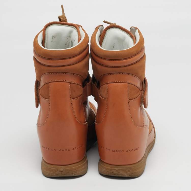 Pre Owned Marc by Marc Jacobs Size 41 Brown Leather High Top Wedge Sneakers