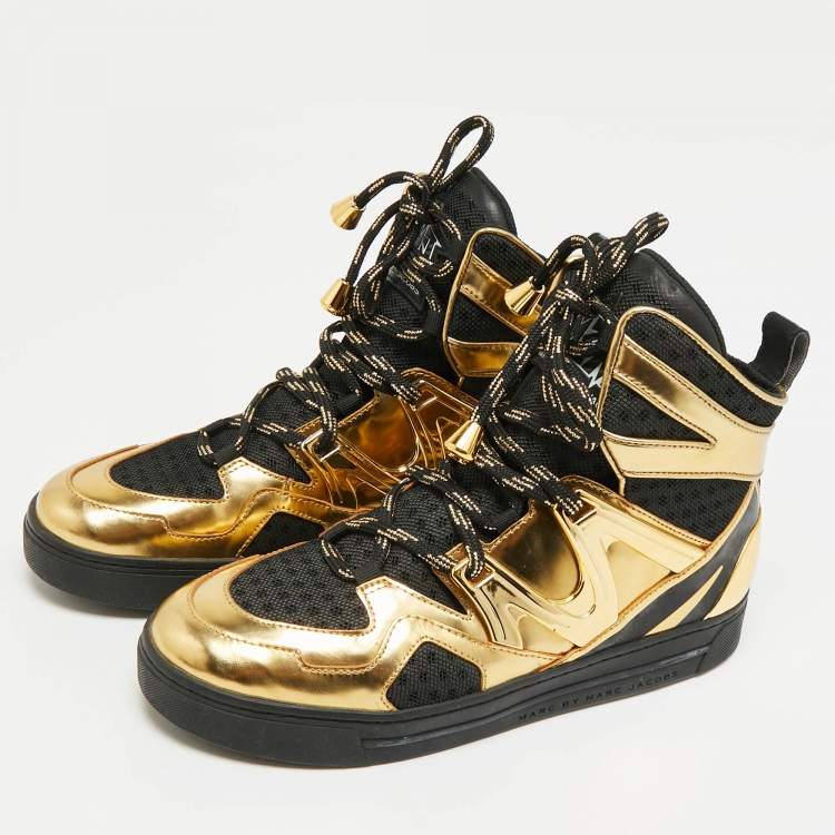 Pre Owned Marc by Marc Jacobs Size 38 Black Leather and Mesh High Top Sneakers