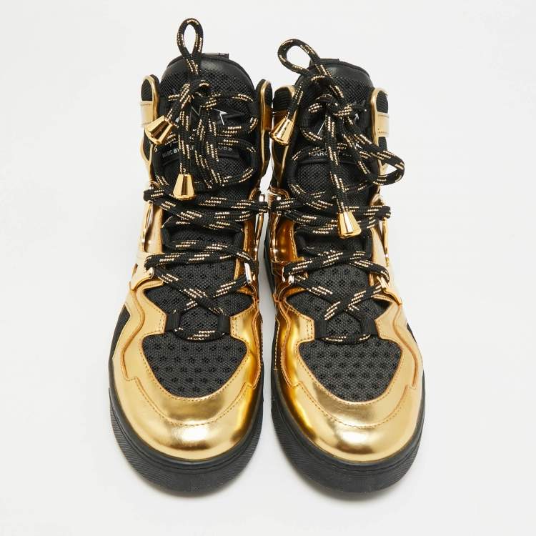 Pre Owned Marc by Marc Jacobs Size 38 Black Leather and Mesh High Top Sneakers