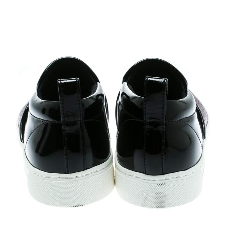 Pre Owned Marc by Marc Jacobs Metallic Red Snake Embossed Leather And Black Patent Leather Broome Slip On Sneakers Size 36