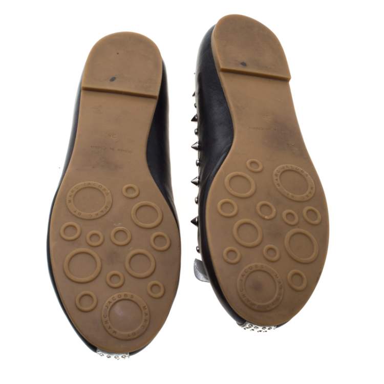 Pre Owned Marc by Marc Jacobs Black Leather Spike Trim Mouse Ballet Flats Size 38