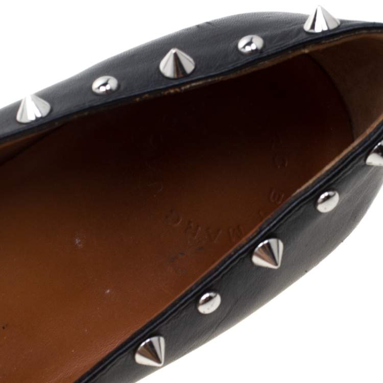 Pre Owned Marc by Marc Jacobs Black Leather Spike Trim Mouse Ballet Flats Size 38