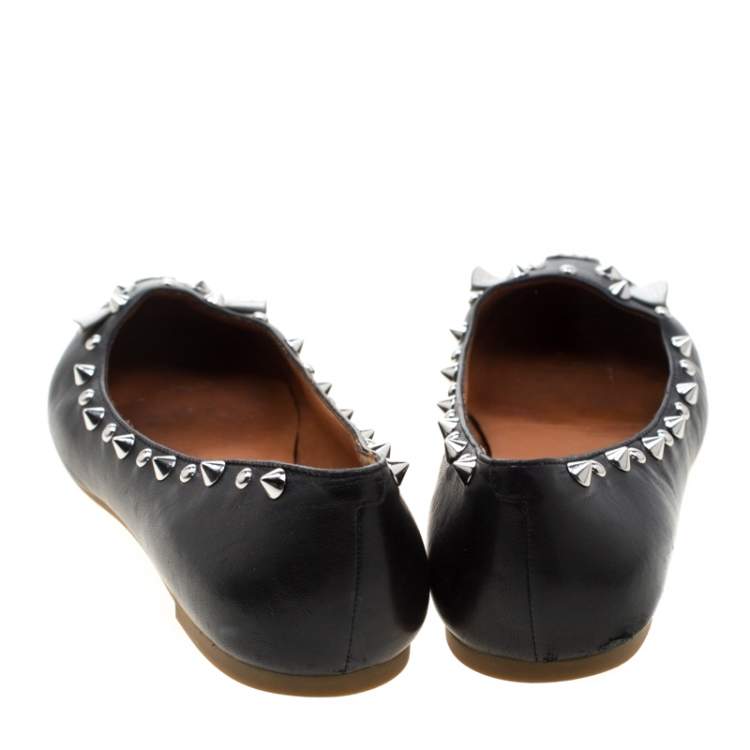Pre Owned Marc by Marc Jacobs Black Leather Spike Trim Mouse Ballet Flats Size 38