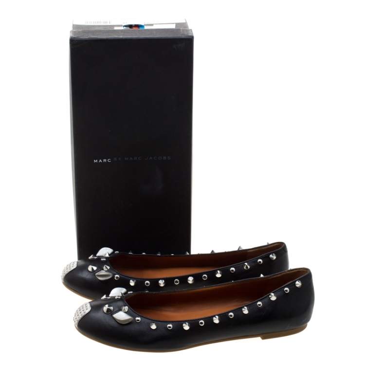 Pre Owned Marc by Marc Jacobs Black Leather Spike Trim Mouse Ballet Flats Size 38