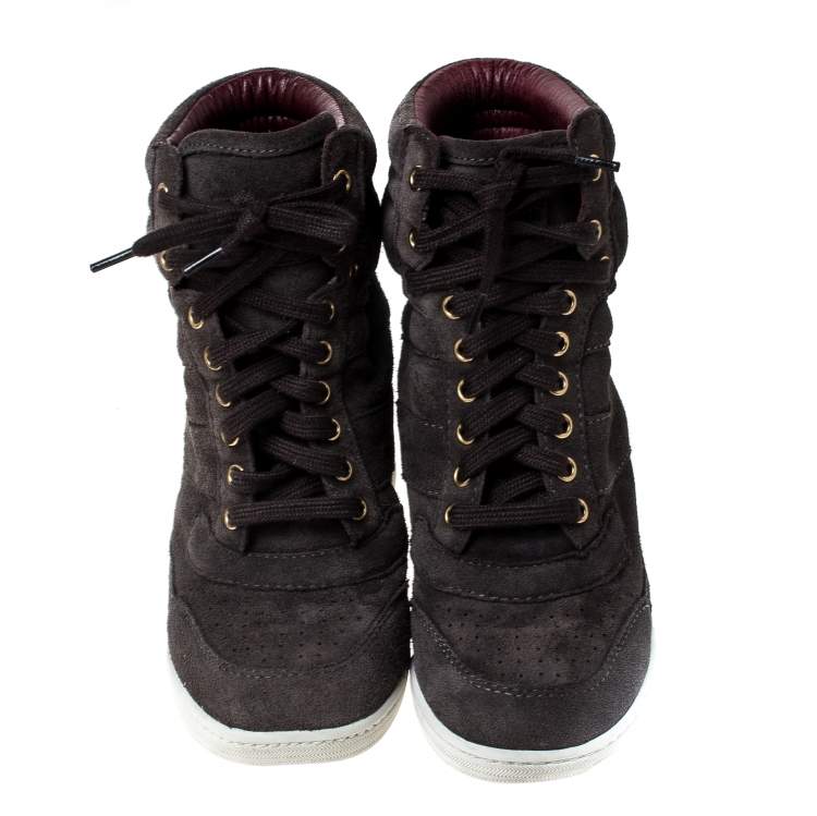 Pre Owned Marc by Marc Jacobs Grey Suede Wedge Lace Up Sneakers Size 36