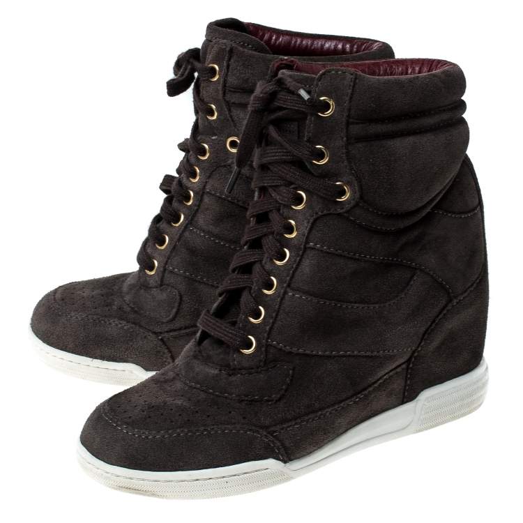 Pre Owned Marc by Marc Jacobs Grey Suede Wedge Lace Up Sneakers Size 36