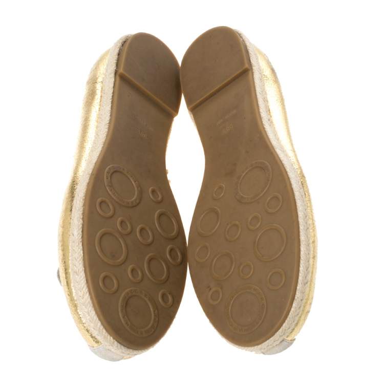 Pre Owned Marc by Marc Jacobs Gold Textured Leather Mouse Espadrille Flats Size 38.5