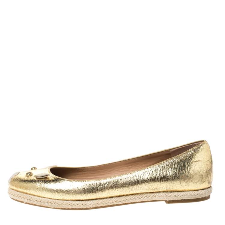 Pre Owned Marc by Marc Jacobs Gold Textured Leather Mouse Espadrille Flats Size 38.5
