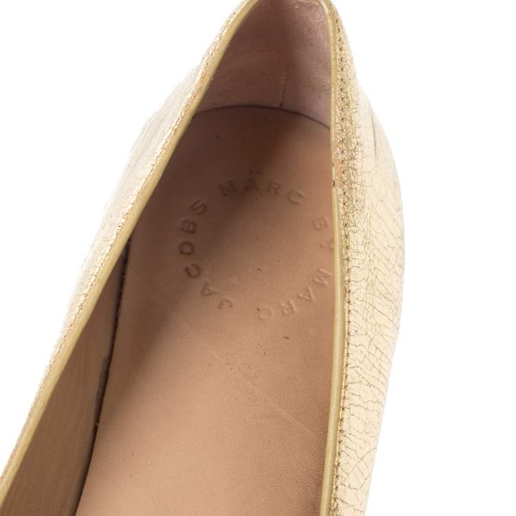 Pre Owned Marc by Marc Jacobs Gold Textured Leather Mouse Espadrille Flats Size 38.5