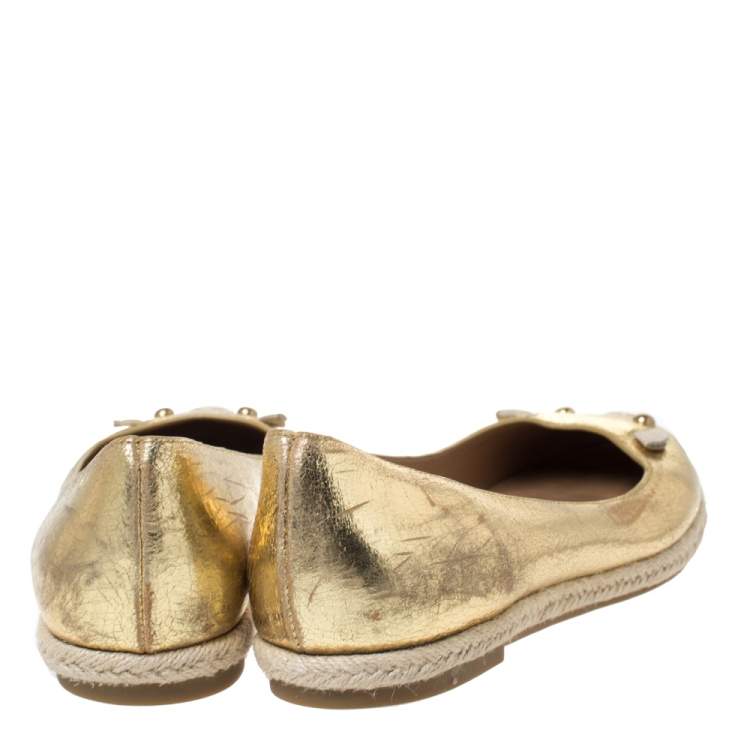 Pre Owned Marc by Marc Jacobs Gold Textured Leather Mouse Espadrille Flats Size 38.5