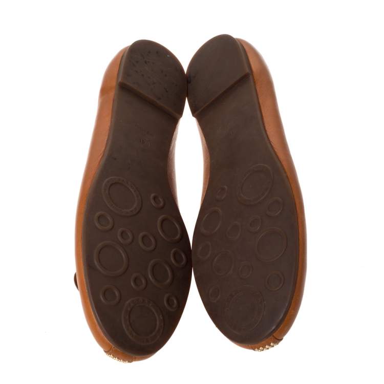 Pre Owned Marc by Marc Jacobs Tan Leather Spike Trim Mouse Ballet Flats Size 41
