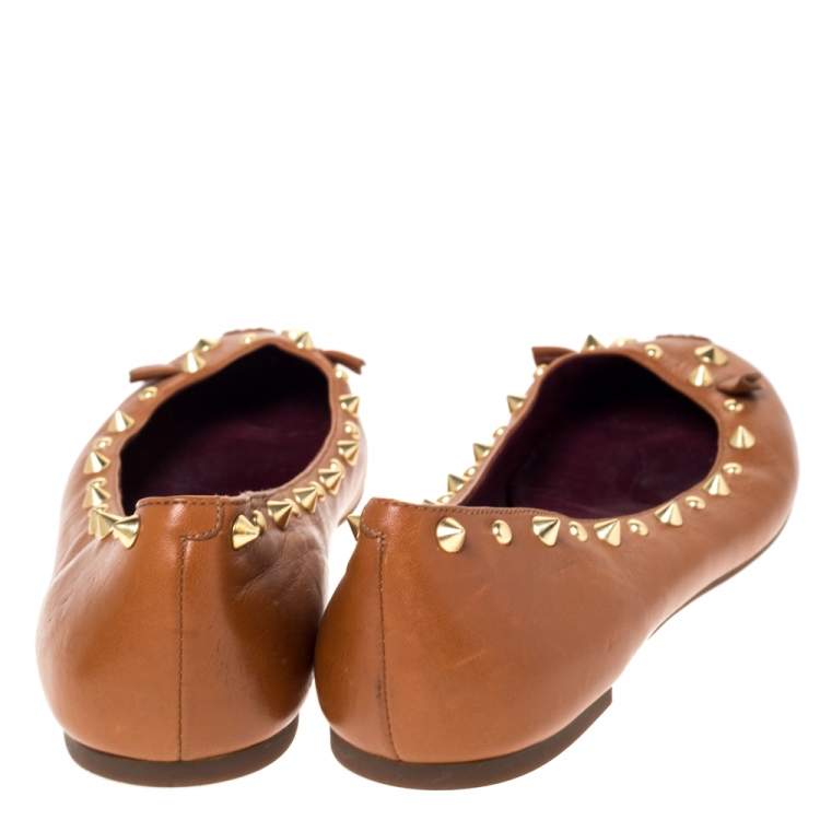 Pre Owned Marc by Marc Jacobs Tan Leather Spike Trim Mouse Ballet Flats Size 41