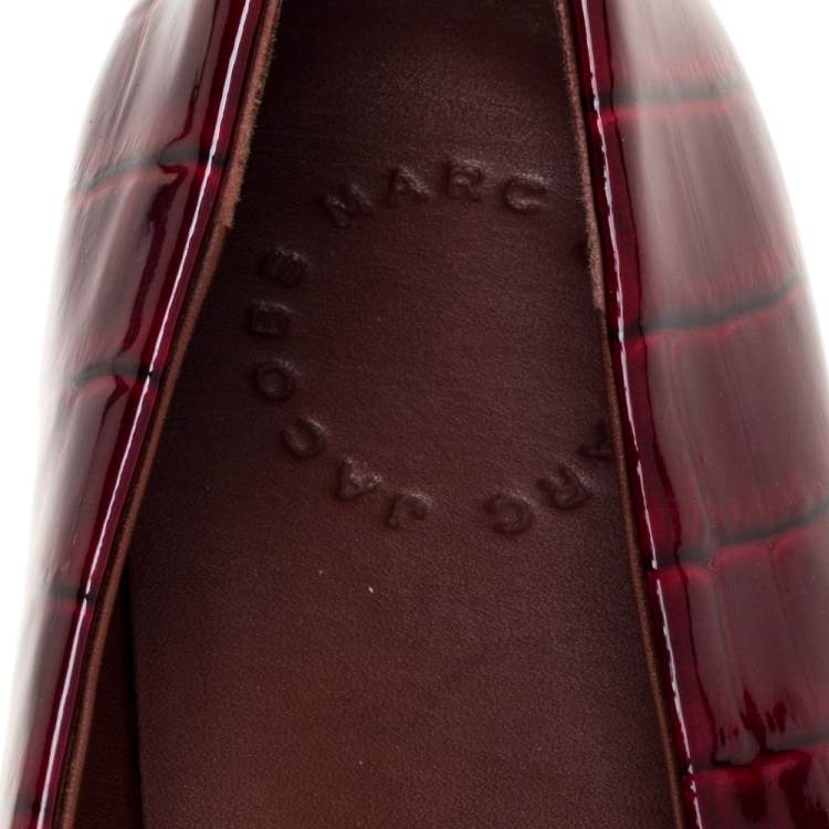 Pre Owned Marc by Marc Jacobs Red Croc Embossed Patent Leather Logo Ballet Flats Size 39