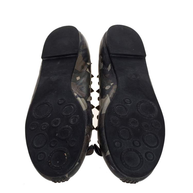 Pre Owned Marc by Marc Jacobs Multicolor Camo Leather Spike Trim Mouse Ballet Flats Size 37