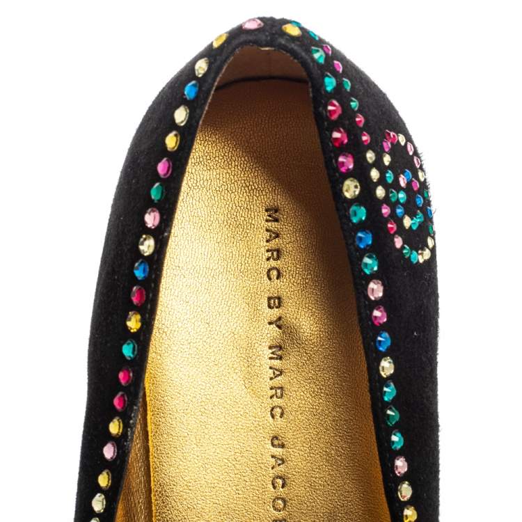 Pre Owned Marc by Marc Jacobs Black Suede Crystal Embellshed Ballet Flats Size 40.5 