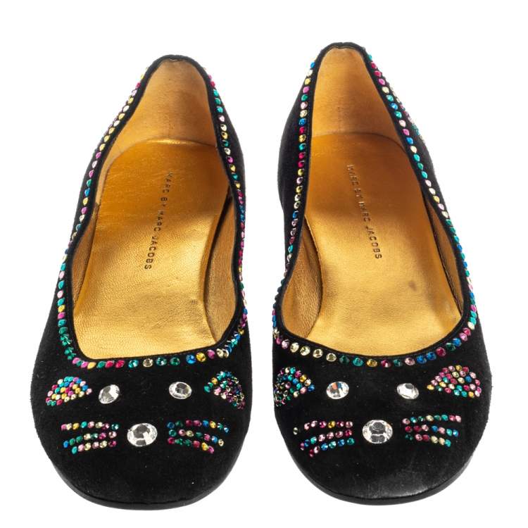 Pre Owned Marc by Marc Jacobs Black Suede Crystal Embellshed Ballet Flats Size 40.5 