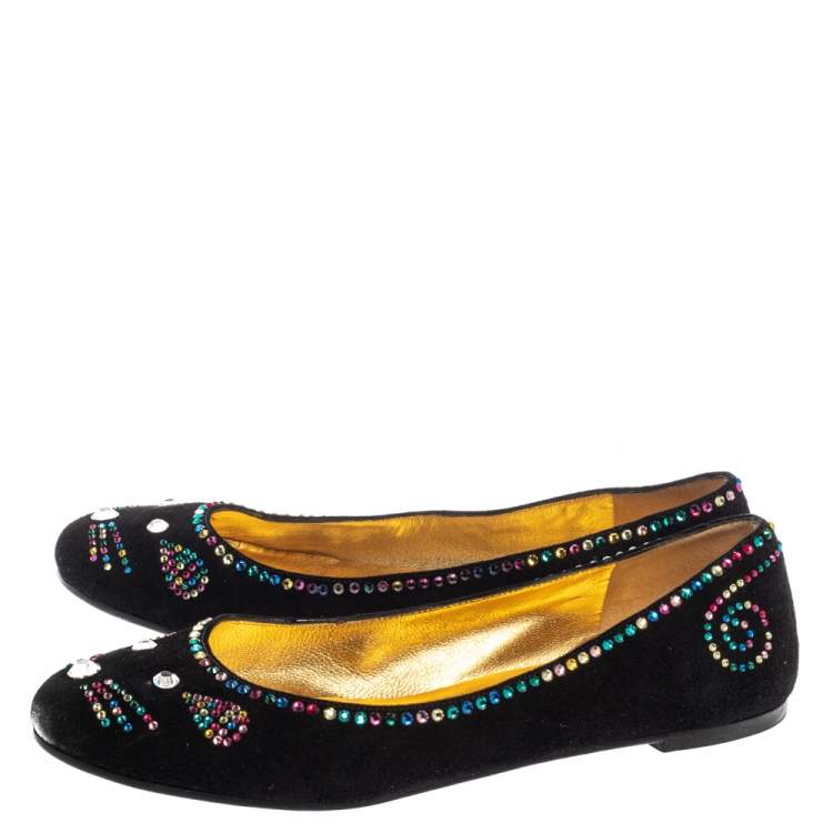 Pre Owned Marc by Marc Jacobs Black Suede Crystal Embellshed Ballet Flats Size 40.5 