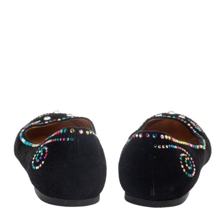 Pre Owned Marc by Marc Jacobs Black Suede Crystal Embellshed Ballet Flats Size 40.5 