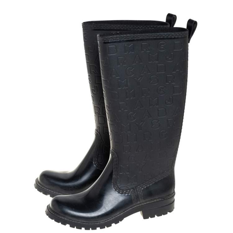 Pre Owned Marc by Marc Jacobs Black Rubber Alphabet Rain Boots Size 38