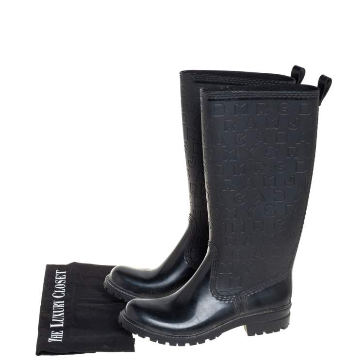 Pre Owned Marc by Marc Jacobs Black Rubber Alphabet Rain Boots Size 38