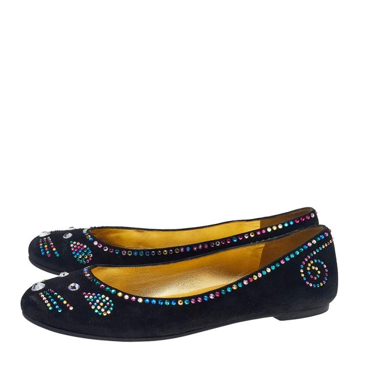 Pre Owned Marc by Marc Jacobs Black Suede Crystal Embellshed Ballet Flats Size 39