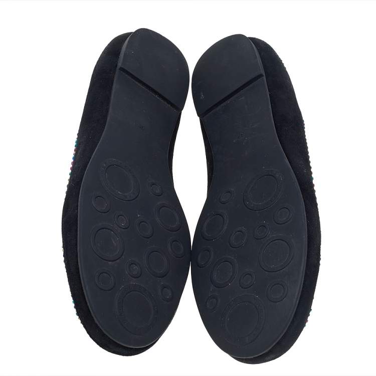 Pre Owned Marc by Marc Jacobs Black Suede Crystal Embellshed Ballet Flats Size 39