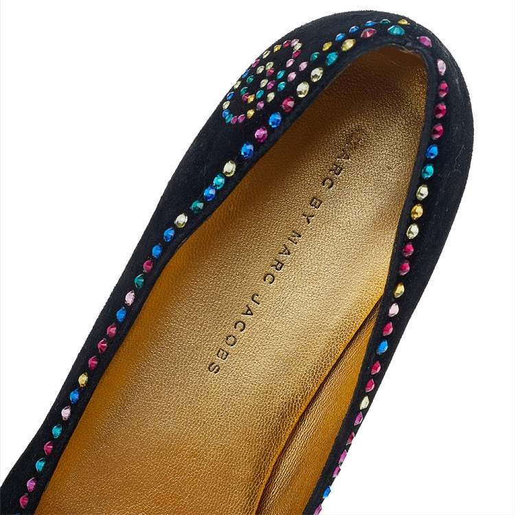 Pre Owned Marc by Marc Jacobs Black Suede Crystal Embellshed Ballet Flats Size 39