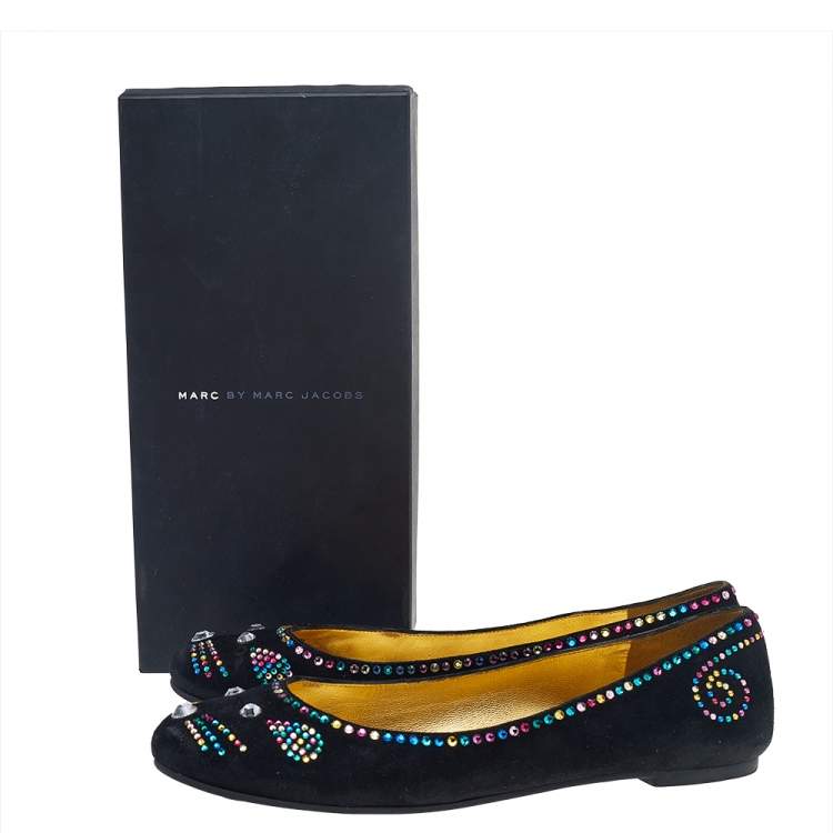 Pre Owned Marc by Marc Jacobs Black Suede Crystal Embellshed Ballet Flats Size 39