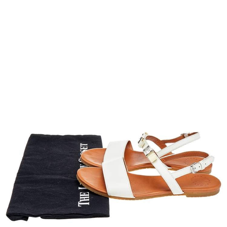 Pre Owned Marc By Marc Jacobs White Leather Bow Flat Slingback Sandals Size 39.5