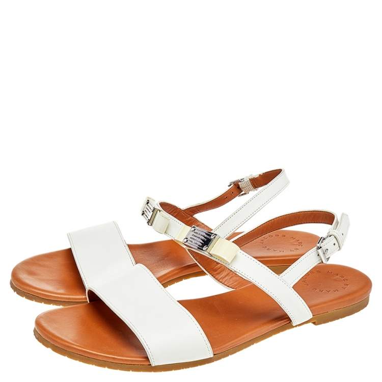 Pre Owned Marc By Marc Jacobs White Leather Bow Flat Slingback Sandals Size 39.5