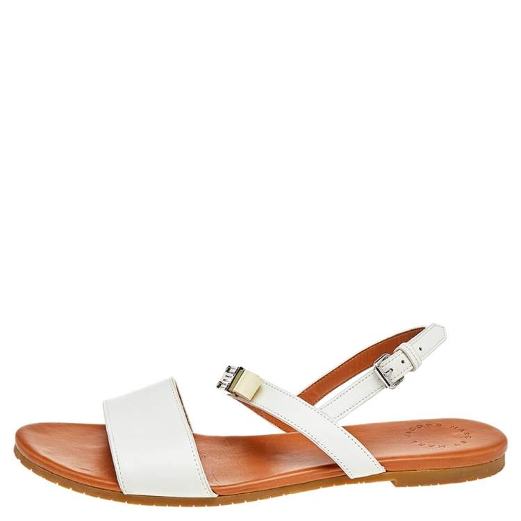 Pre Owned Marc By Marc Jacobs White Leather Bow Flat Slingback Sandals Size 39.5