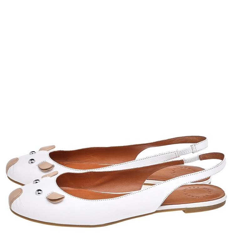 Pre Owned Marc by Marc Jacobs White Leather Mouse Slingback Flat Sandals Size 40