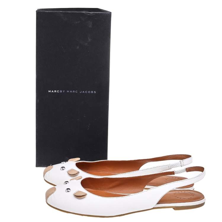 Pre Owned Marc by Marc Jacobs White Leather Mouse Slingback Flat Sandals Size 40