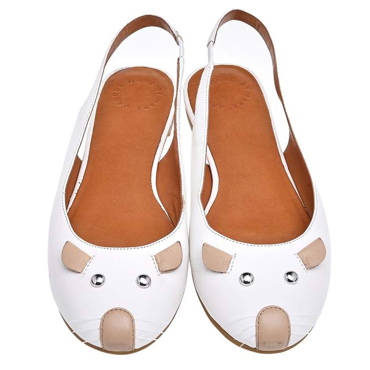 Pre Owned Marc by Marc Jacobs White Leather Mouse Slingback Flat Sandals Size 40