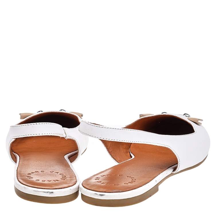 Pre Owned Marc by Marc Jacobs White Leather Mouse Slingback Flat Sandals Size 40