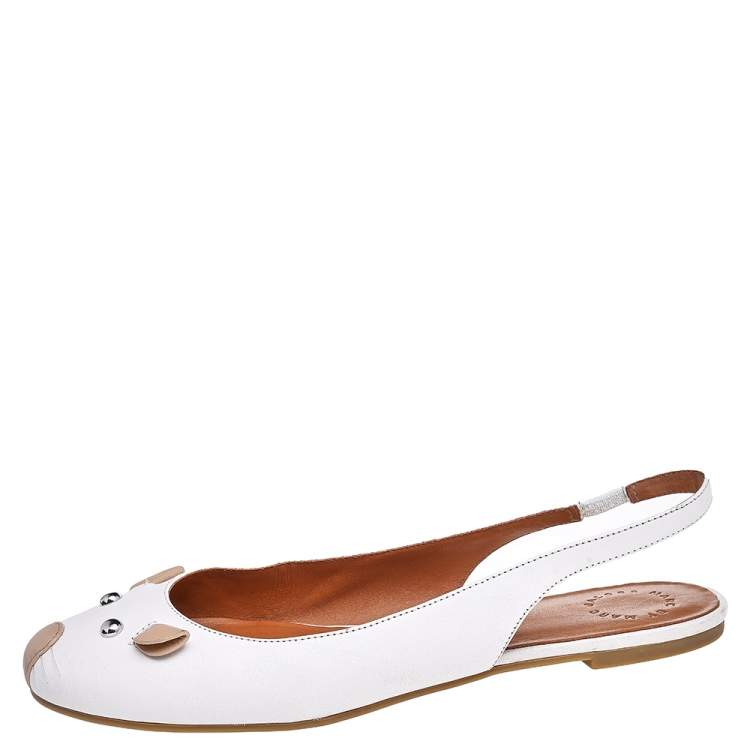 Pre Owned Marc by Marc Jacobs White Leather Mouse Slingback Flat Sandals Size 40