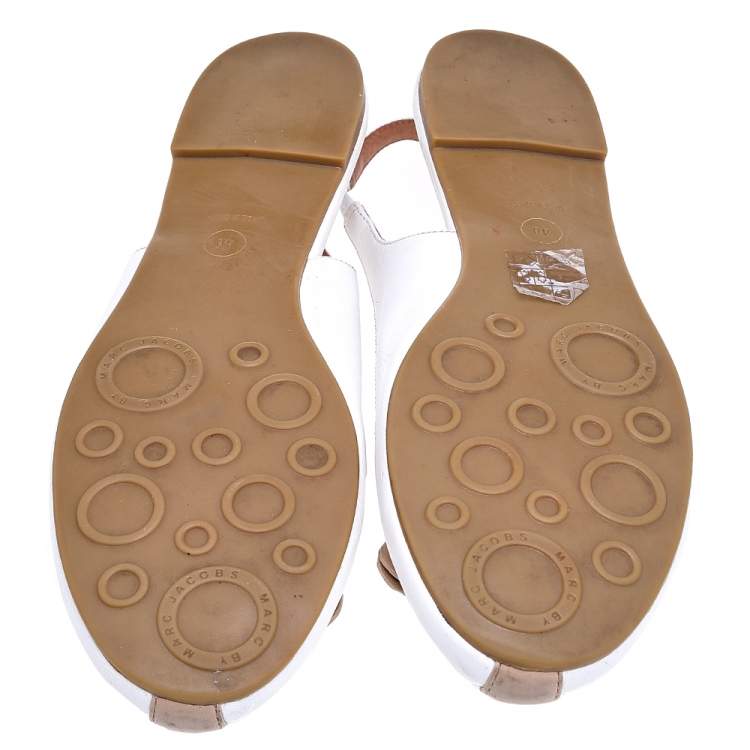 Pre Owned Marc by Marc Jacobs White Leather Mouse Slingback Flat Sandals Size 40