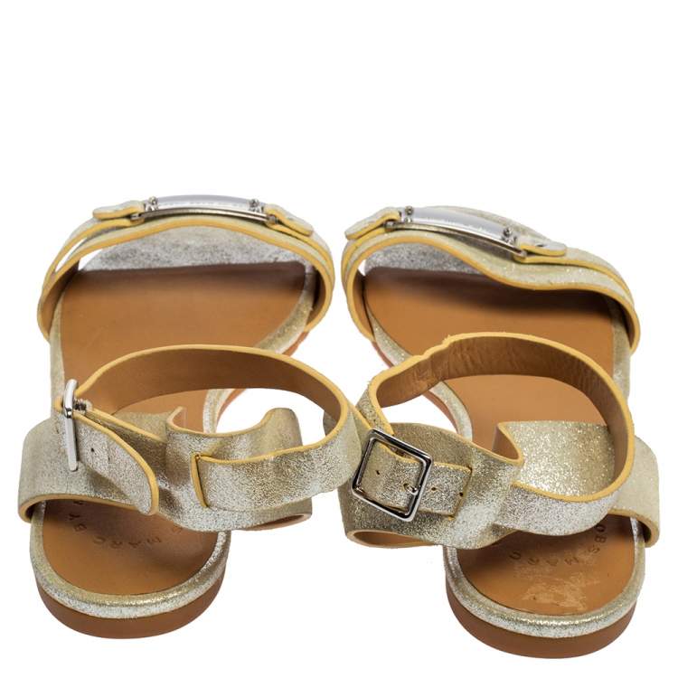 Pre Owned Marc by Marc Jacobs Silver Metallic Finish Leather Flat Sandals Size 36.5