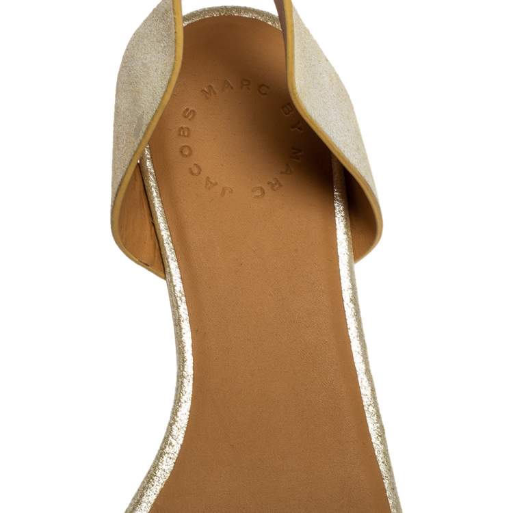 Pre Owned Marc by Marc Jacobs Silver Metallic Finish Leather Flat Sandals Size 36.5