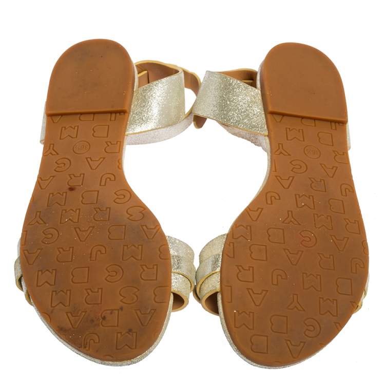 Pre Owned Marc by Marc Jacobs Silver Metallic Finish Leather Flat Sandals Size 36.5
