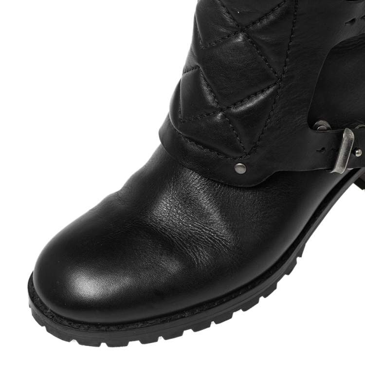 Pre Owned Marc By Marc Jacobs Black Leather Quilted Multi Strap Knee High Boots Size 40