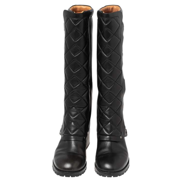 Pre Owned Marc By Marc Jacobs Black Leather Quilted Multi Strap Knee High Boots Size 40