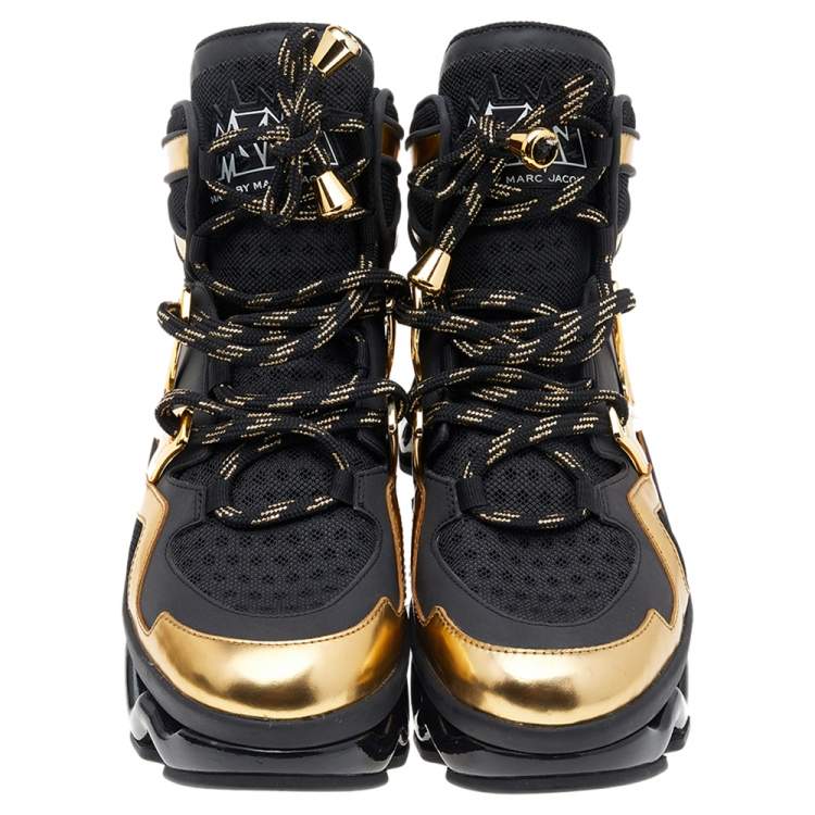 Pre Owned Marc by Marc Jacobs Black Leather And Mesh Ninja Sneakers Size 39