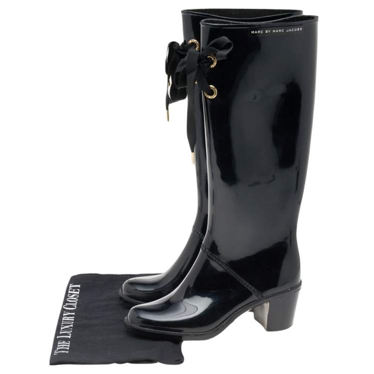 Pre Owned Marc by Marc Jacobs Black Rubber Rain Boots Size 37